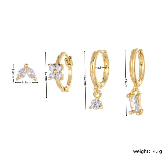 Four - piece set Silver Delicate CZ Earring Stacking Set - Huggie Hoops & Studs for Multiple Piercings - RnR Galore
