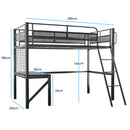 Gaming Loft Bed with Desk, Gridwall, Steel Metal Frame, Space Saving Design, for Single Mattress, Matte Dark Grey - RnR Galore