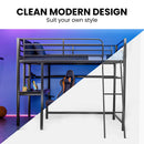 Gaming Loft Bed with Desk, Steel Metal Frame, Space Saving Design, for Single Mattress, Matte Dark Grey - RnR Galore