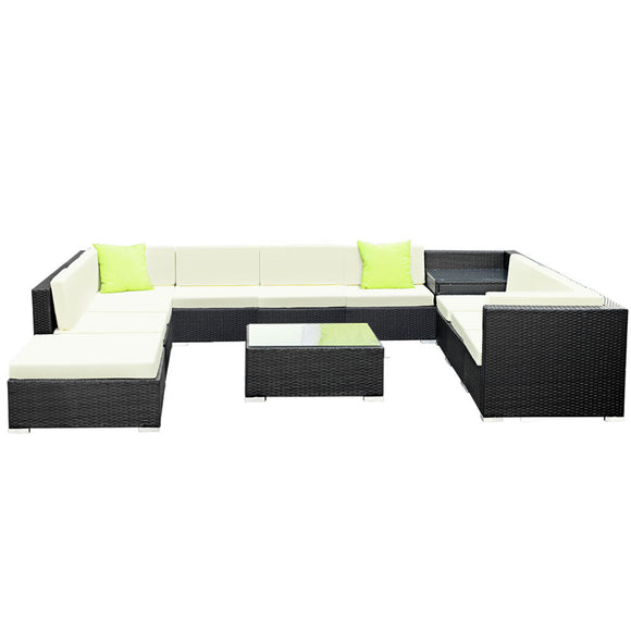 Gardeon 12PC Sofa Set with Storage Cover Outdoor Furniture Wicker - RnR Galore