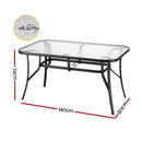 Gardeon 140CM Outdoor Dining Table Steel Frame Tempered Glass Parasol Hole Black - RnR Galore