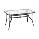 Gardeon 140CM Outdoor Dining Table Steel Frame Tempered Glass Parasol Hole Black - RnR Galore