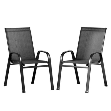 Gardeon 2PC Outdoor Dining Chairs Stackable Lounge Chair Patio Furniture Black - RnR Galore