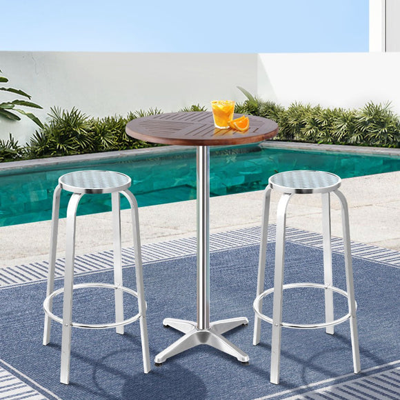 Gardeon 3 - Piece Outdoor Bar Set Bistro Table Stools Adjustable Square Cafe - RnR Galore