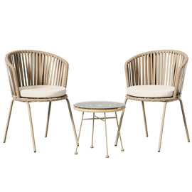 Gardeon 3PC Outdoor Bistro Set Patio Furniture Rope Setting Chairs Table Beige - RnR Galore