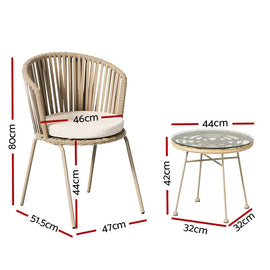 Gardeon 3PC Outdoor Bistro Set Patio Furniture Rope Setting Chairs Table Beige - RnR Galore