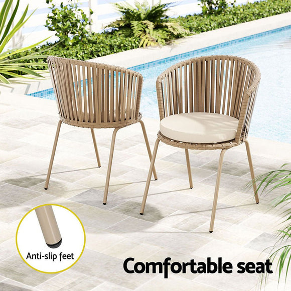 Gardeon 3PC Outdoor Bistro Set Patio Furniture Rope Setting Chairs Table Beige - RnR Galore
