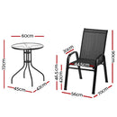 Gardeon 3PC Outdoor Bistro Set Table and Chairs Stackable Patio Furniture Black - RnR Galore