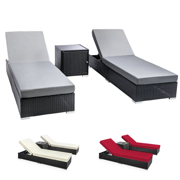 Gardeon 3PC Sun Lounge Wicker Lounger Outdoor Furniture Day Bed Rattan Garden - RnR Galore