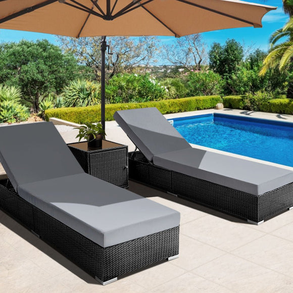 Gardeon 3PC Sun Lounge Wicker Lounger Outdoor Furniture Day Bed Rattan Garden - RnR Galore