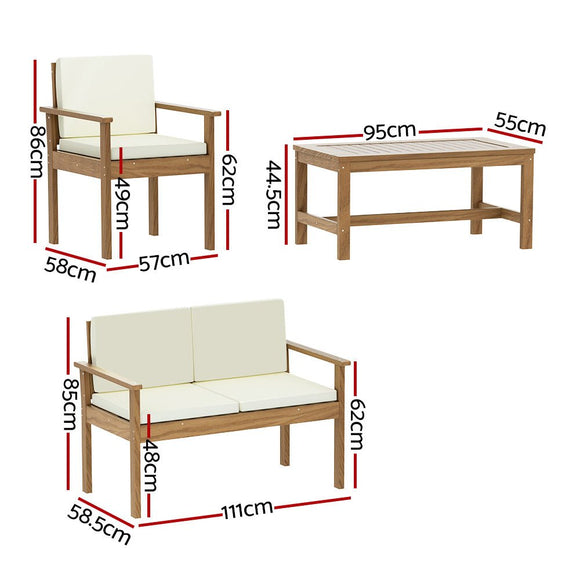 Gardeon 4 - Piece Outdoor Sofa Set Wooden Couch Lounge Setting - RnR Galore