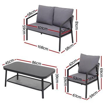 Gardeon 4 Seater Outdoor Sofa Set 4PCS Table Chair Setting Patio Furniture - RnR Galore