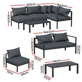 Gardeon 4 Seater Outdoor Sofa Set Aluminium Patio Furniture Setting 4PC Charcoal - RnR Galore