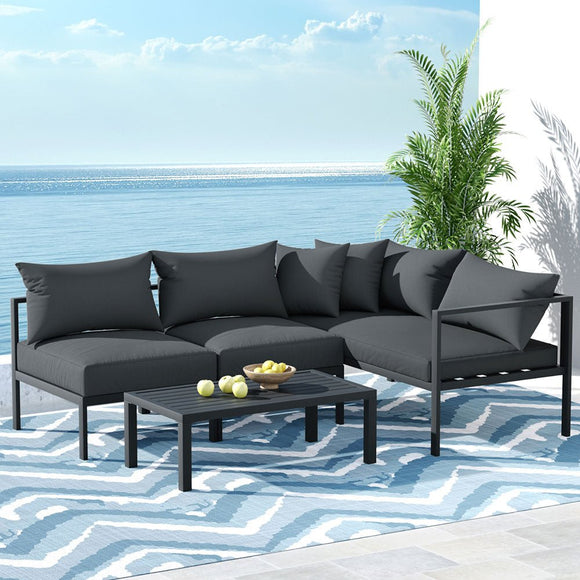 Gardeon 4 Seater Outdoor Sofa Set Aluminium Patio Furniture Setting 4PC Charcoal - RnR Galore