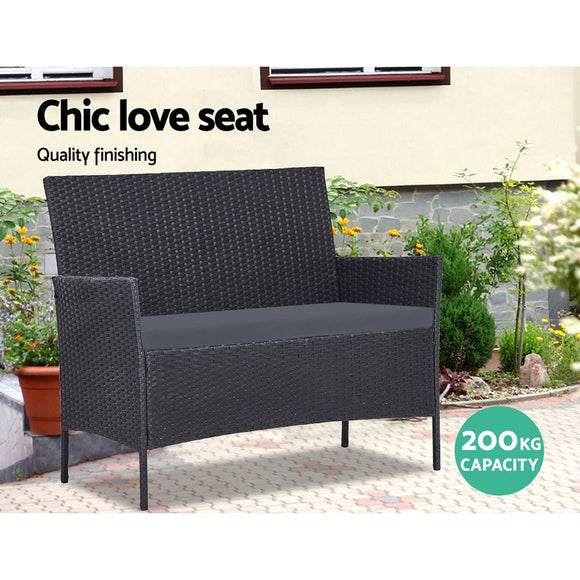 Gardeon 4 Seater Outdoor Sofa Set Wicker Setting Table Chair Furniture Dark Grey - RnR Galore