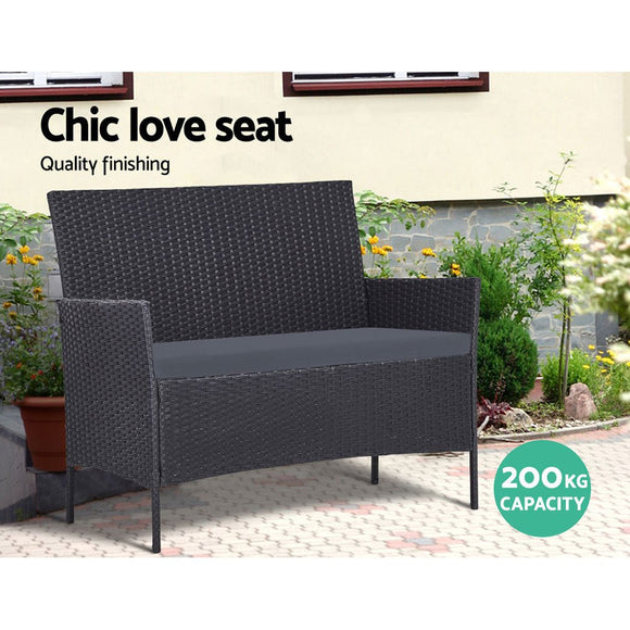 Gardeon 4 Seater Outdoor Sofa Set with Storage Cover Wicker Table Chair DarkGrey - RnR Galore
