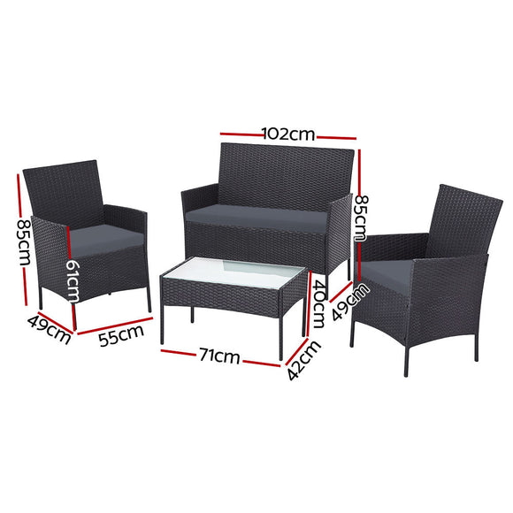 Gardeon 4 Seater Outdoor Sofa Set with Storage Cover Wicker Table Chair DarkGrey - RnR Galore