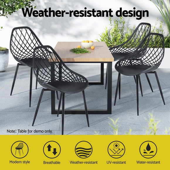 Gardeon 4PC Outdoor Dining Chairs PP Lounge Chair Patio Garden Furniture Black - RnR Galore