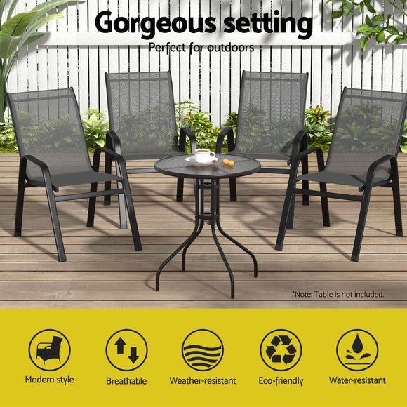 Gardeon 4PC Outdoor Dining Chairs Stackable Lounge Chair Patio Furniture Grey - RnR Galore