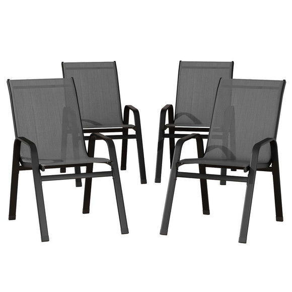 Gardeon 4PC Outdoor Dining Chairs Stackable Lounge Chair Patio Furniture Grey - RnR Galore