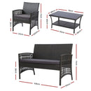 Gardeon 4PCS Outdoor Sofa Set Wicker Harp Chair Table Garden Furniture Grey - RnR Galore