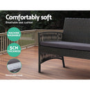 Gardeon 4PCS Outdoor Sofa Set Wicker Harp Chair Table Garden Furniture Grey - RnR Galore