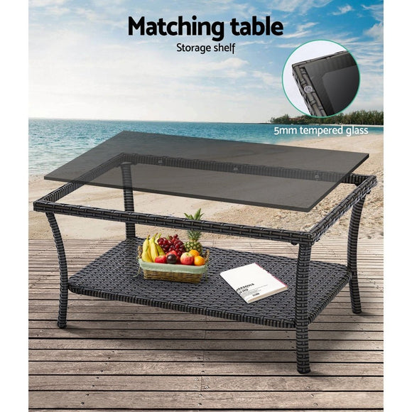 Gardeon 4PCS Outdoor Sofa Set Wicker Harp Chair Table Garden Furniture Grey - RnR Galore