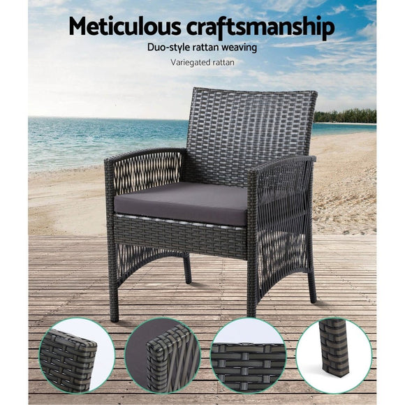 Gardeon 4PCS Outdoor Sofa Set Wicker Harp Chair Table Garden Furniture Grey - RnR Galore