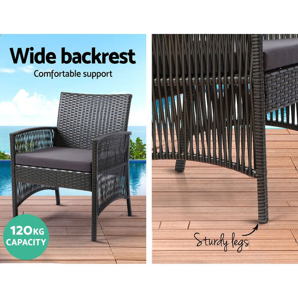 Gardeon 4PCS Outdoor Sofa Set with Storage Cover Wicker Harp Chair Table Grey - RnR Galore