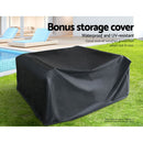 Gardeon 4PCS OutdoorSofa Set with Storage Cover Wicker Harp Chair Table Black - RnR Galore