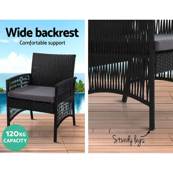 Gardeon 4PCS OutdoorSofa Set with Storage Cover Wicker Harp Chair Table Black - RnR Galore