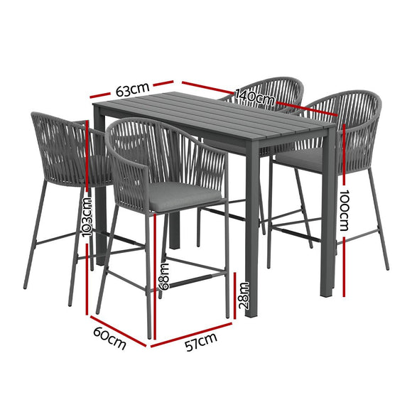 Gardeon 5 - Piece Outdoor Bar Set Dining Table Rope Chair Patio Bistro Set - RnR Galore