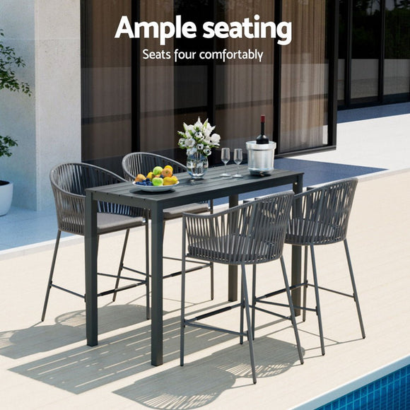 Gardeon 5 - Piece Outdoor Bar Set Dining Table Rope Chair Patio Bistro Set - RnR Galore