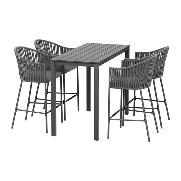 Gardeon 5 - Piece Outdoor Bar Set Dining Table Rope Chair Patio Bistro Set - RnR Galore