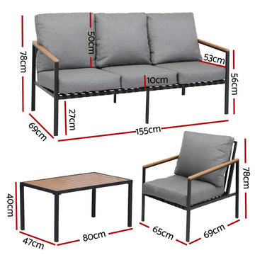 Gardeon 5 Seater Outdoor Sofa Set 4PCS Table Chair Garden Bench Patio Furniture - RnR Galore