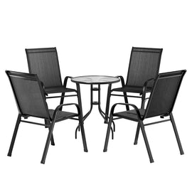 Gardeon 5PC Bistro Set Outdoor Table and Chairs Stackable Outdoor Furniture Black - RnR Galore