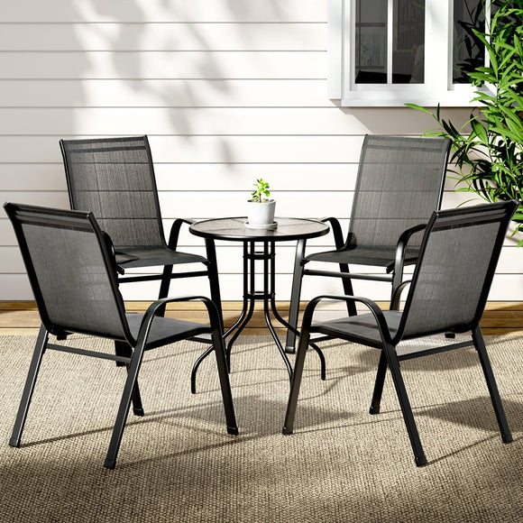 Gardeon 5PC Bistro Set Outdoor Table and Chairs Stackable Outdoor Furniture Black - RnR Galore