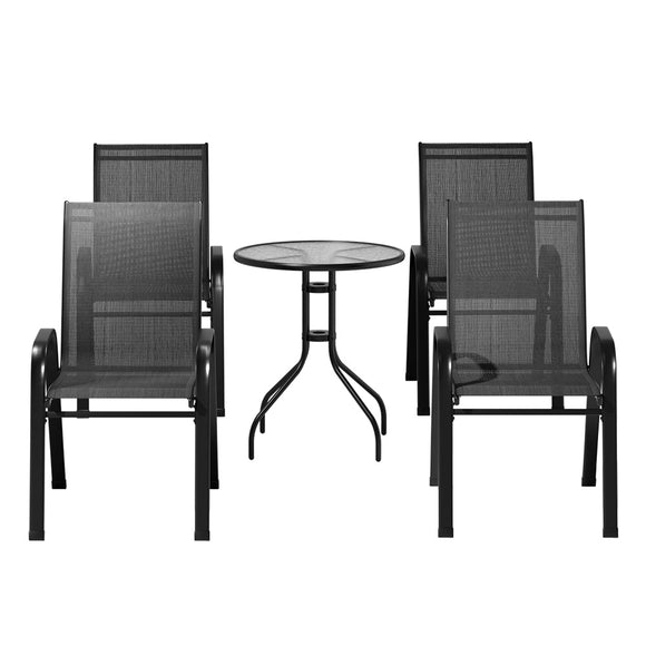Gardeon 5PC Bistro Set Outdoor Table and Chairs Stackable Outdoor Furniture Black - RnR Galore