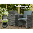 Gardeon 5PC Bistro Set Wicker Table and Chairs Ottoman Outdoor Furniture Grey - RnR Galore