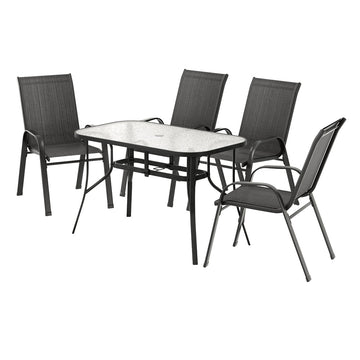 Gardeon 5PC Outdoor Dining Set Table and Chairs Patio Furniture Bistro Set Garden Black - RnR Galore