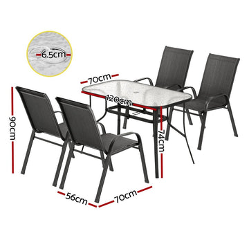 Gardeon 5PC Outdoor Dining Set Table and Chairs Patio Furniture Bistro Set Garden Black - RnR Galore