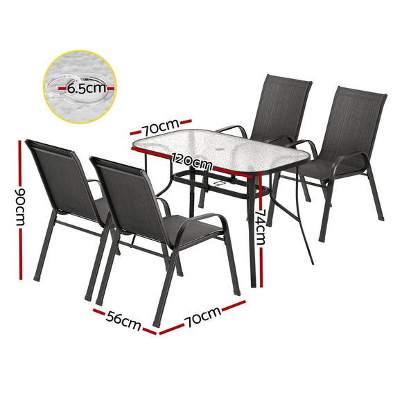 Gardeon 5PC Outdoor Dining Set Table and Chairs Patio Furniture Bistro Set Garden Black - RnR Galore
