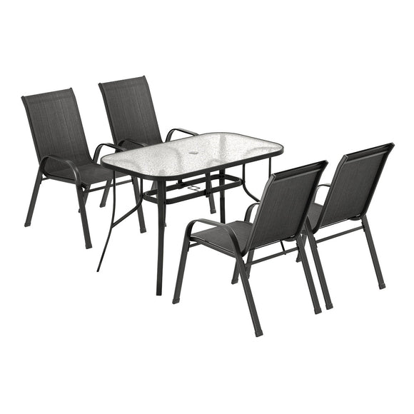 Gardeon 5PC Outdoor Dining Set Table and Chairs Patio Furniture Bistro Set Garden Black - RnR Galore
