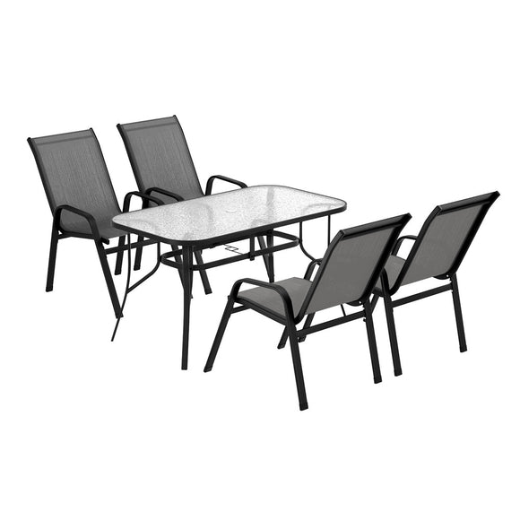 Gardeon 5PC Outdoor Dining Set Table and Chairs Patio Furniture Bistro Set Garden Grey - RnR Galore