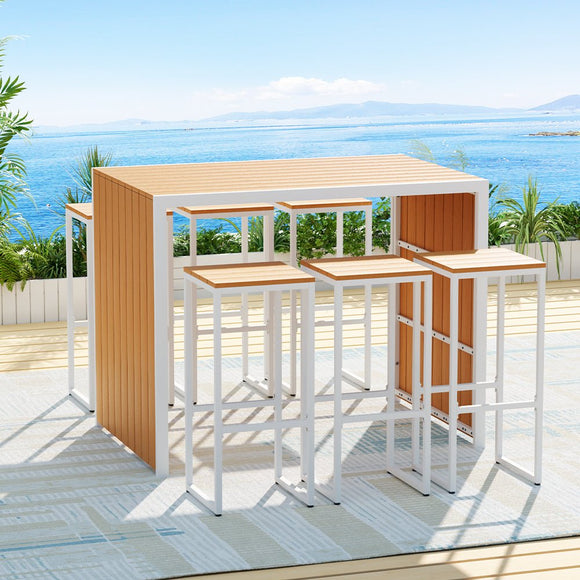 Gardeon 7 - Piece Outdoor Bar Set Table Chairs Patio Bistro Set 6 Seater - RnR Galore