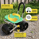 Gardeon Gardening Cart with 360° Swivel Seat | Rolling Work Seat with Adjustable Height & All - Terrain Wheels | 130KG Capacity Heavy Duty Garden Scooter for Back Pain Relief & Vehicle Detailing | Foldable Backrest & Ventilated Seat, Green - RnR Galore