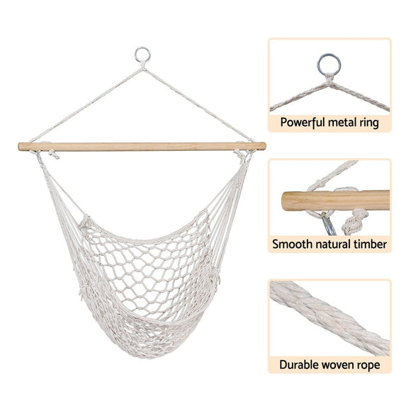 Gardeon Hammock Chair Outdoor Hanging Camping Mesh Indoor Cream - RnR Galore