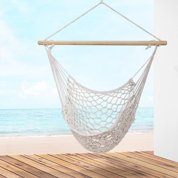 Gardeon Hammock Chair Outdoor Hanging Camping Mesh Indoor Cream - RnR Galore