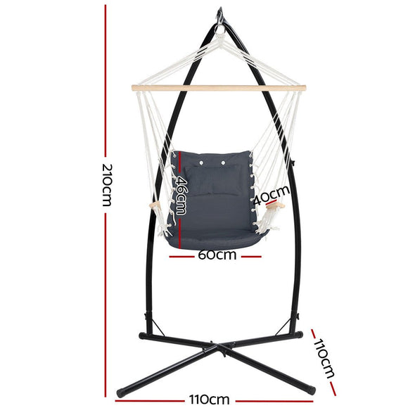 Gardeon Hammock Chair with Steel Stand Armrest Outdoor Hanging Grey - RnR Galore