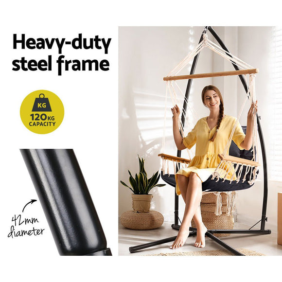 Gardeon Hammock Chair with Steel Stand Armrest Outdoor Hanging Grey - RnR Galore